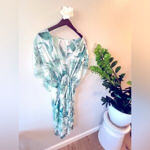 Beach Swimsuit Cover Ups With Drawstring, side slit maxi, tropical print,